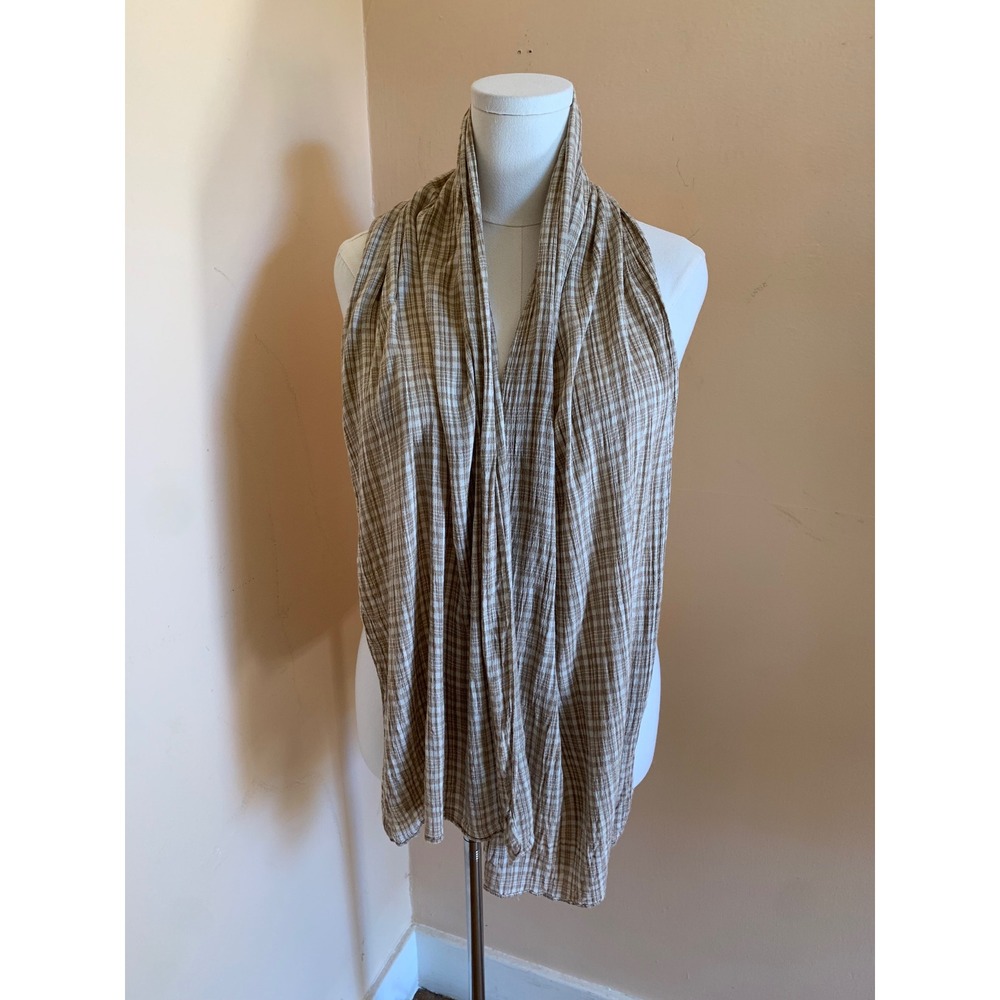 Accessorize Tan Plaid Viscose Lightweight Scarf Wrap Neutral Boho
